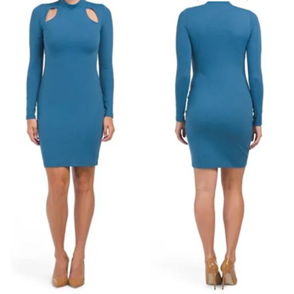 Susana Monaco Cutout Long Sleeve Mock Neck Mini Dress Blue S NWT Cocktail Party - Picture 1 of 12